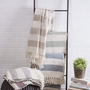 Farmhouse Cotton Striped Blanket - Gray